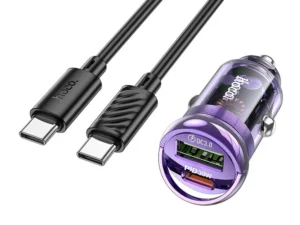 HOCO car charger USB A + Type C + cable Type C to Type C PD QC3.0 3A 30W Z53A purple