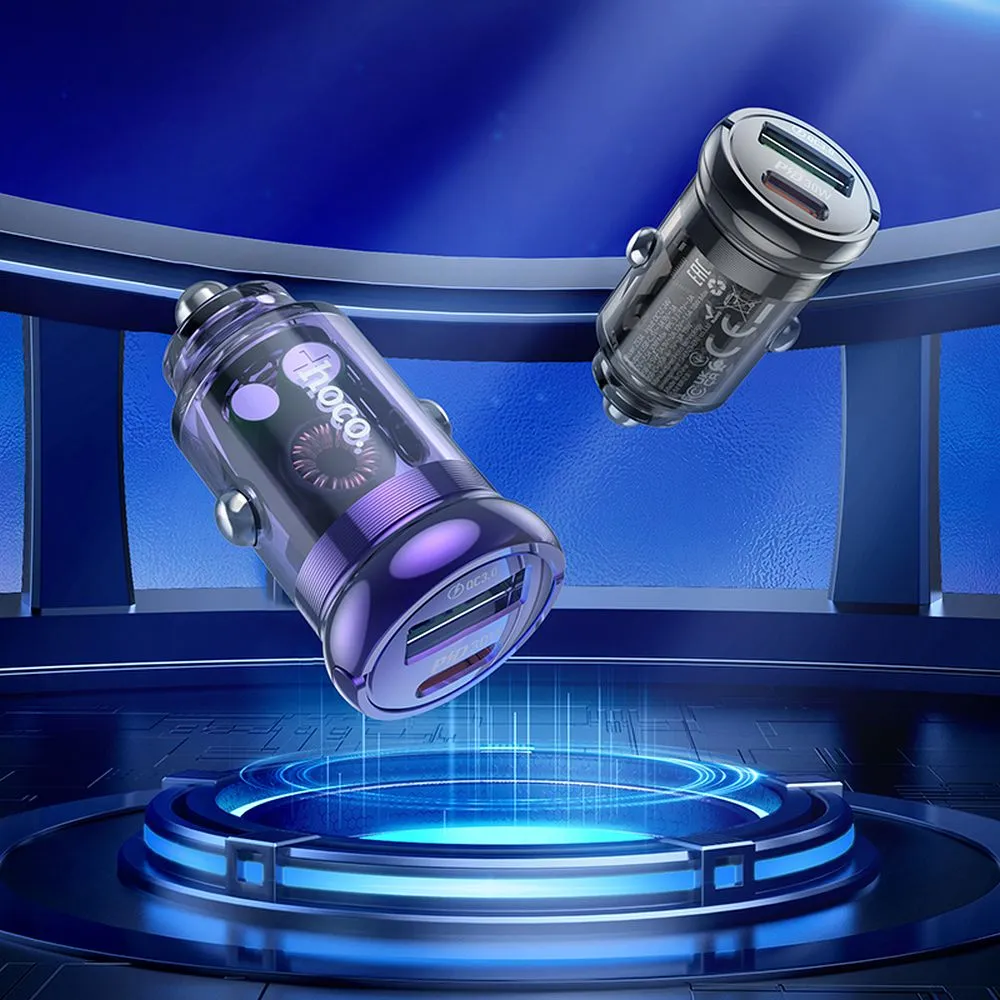 HOCO car charger USB A + Type C + cable Type C to Type C PD QC3.0 3A 30W Z53A purple - Image 3