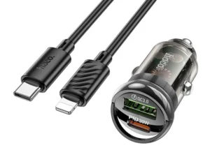 HOCO car charger USB A + Type C + cable Type C to Lightning PD QC3.0 3A 30W Z53A black