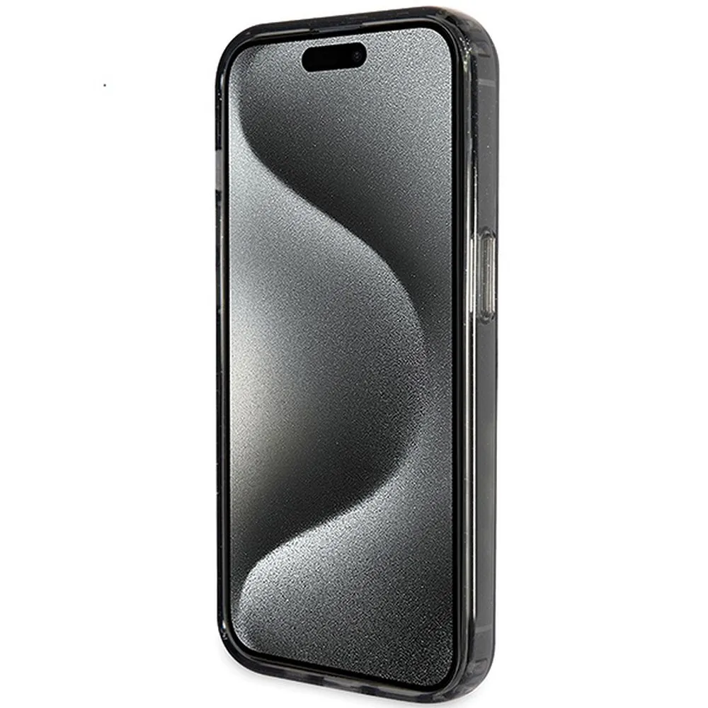 GUESS case for IPHONE 15 compatible with MagSafe GUHMP15SHRSGSK (Glitter Script Logo Ring stand) black - Image 5