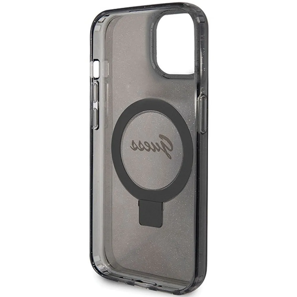 GUESS case for IPHONE 15 compatible with MagSafe GUHMP15SHRSGSK (Glitter Script Logo Ring stand) black - Image 7