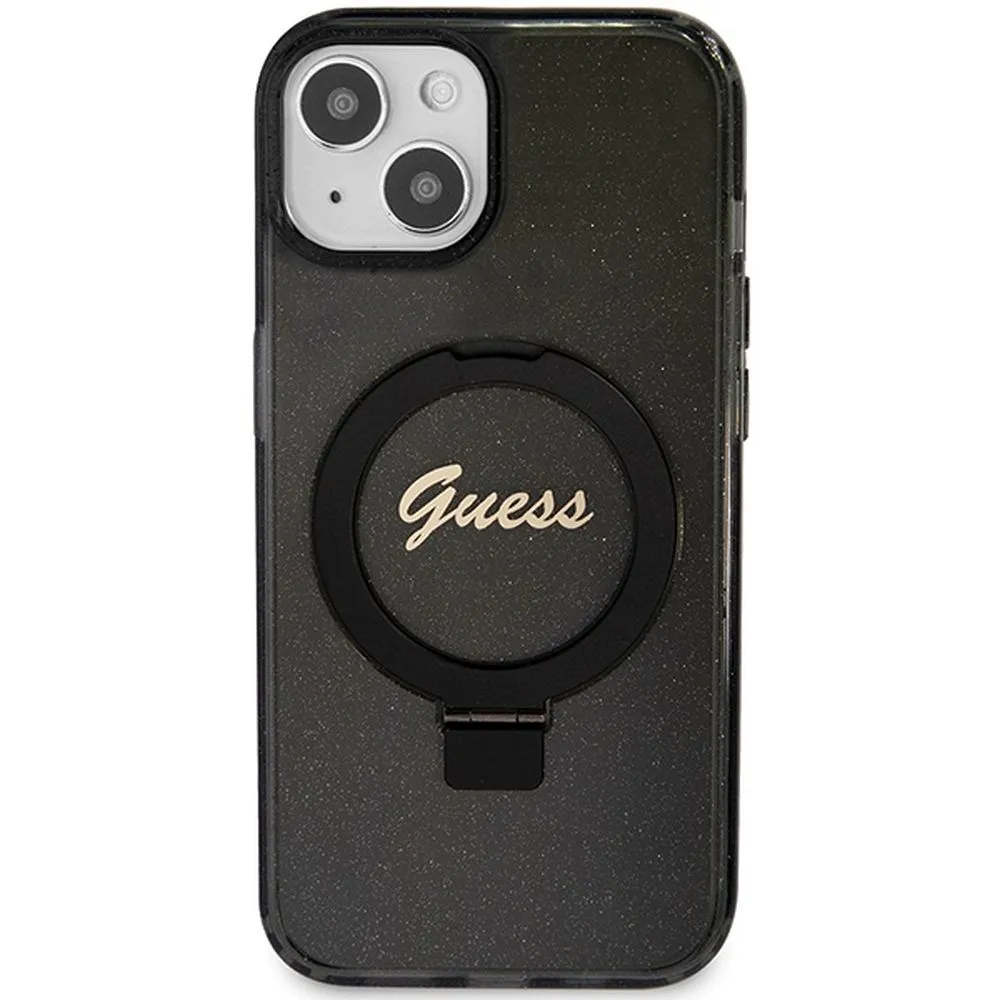 GUESS case for IPHONE 15 compatible with MagSafe GUHMP15SHRSGSK (Glitter Script Logo Ring stand) black - Image 3