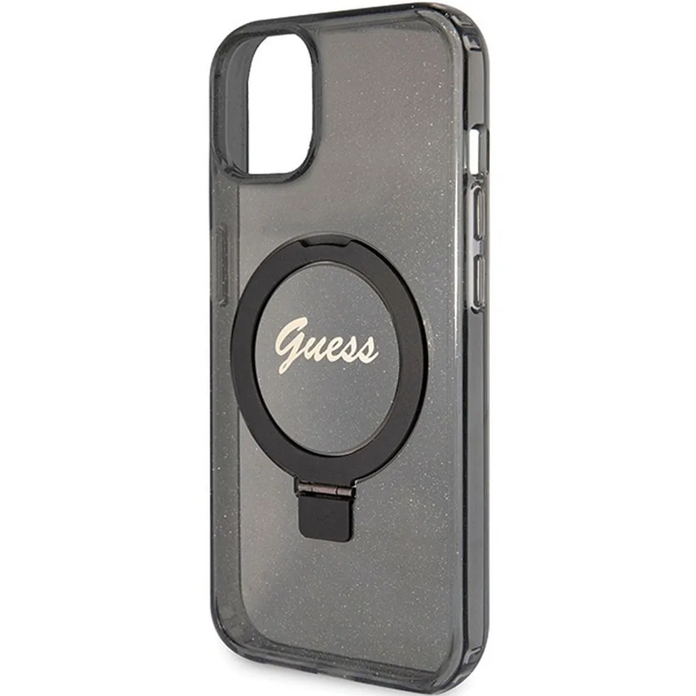GUESS case for IPHONE 15 compatible with MagSafe GUHMP15SHRSGSK (Glitter Script Logo Ring stand) black - Image 6