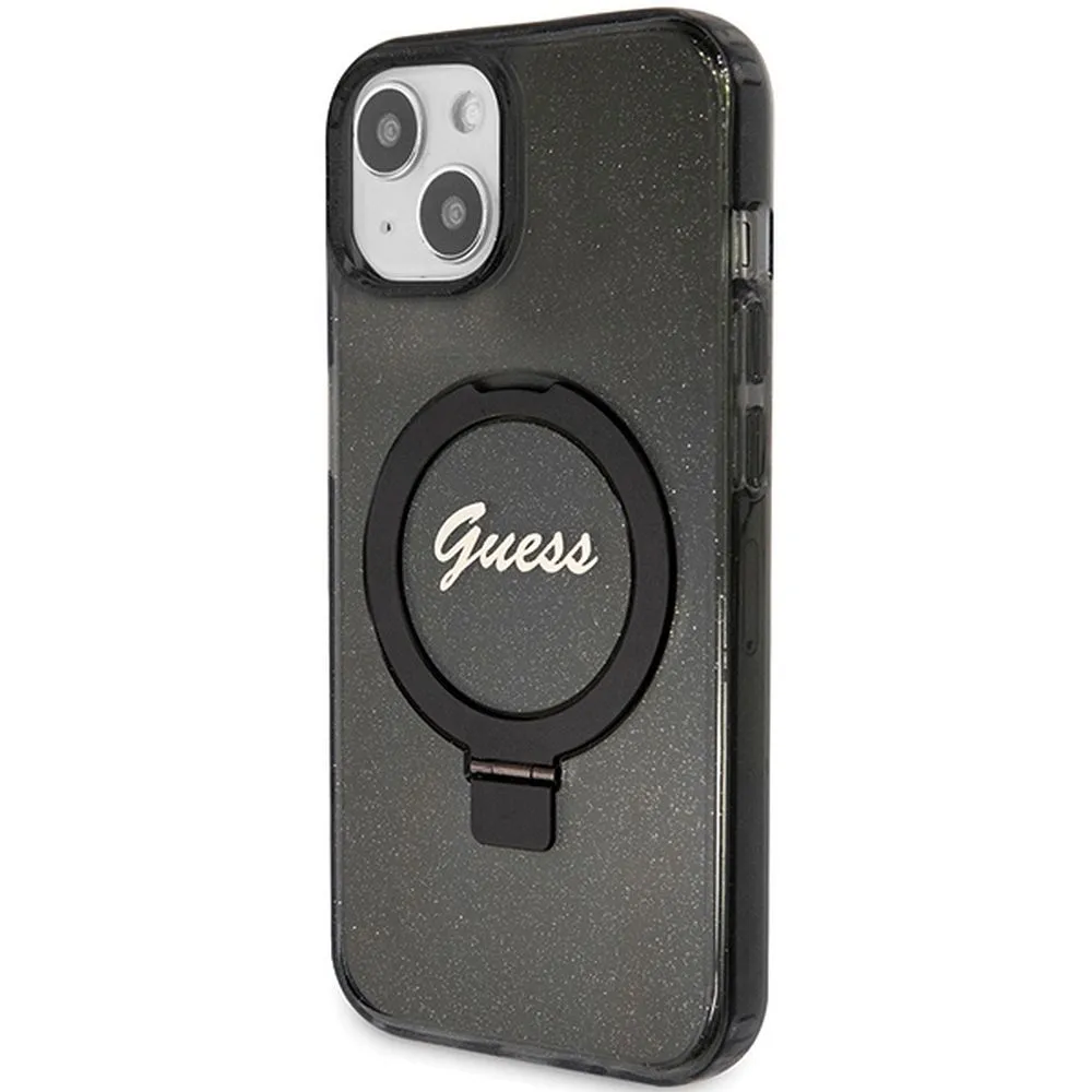 GUESS case for IPHONE 15 compatible with MagSafe GUHMP15SHRSGSK (Glitter Script Logo Ring stand) black - Image 2