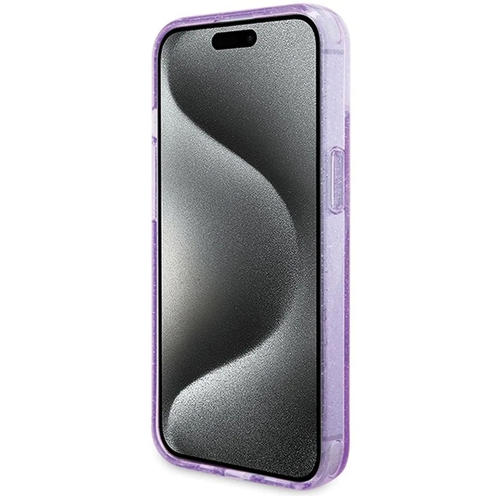 GUESS case for IPHONE 15 compatible with MagSafe GUHMP15SHRSGSU (Glitter Script Logo Ring stand) purple - Image 5