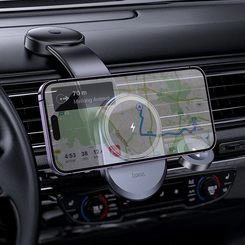 HOCO car holder with wireless charging 2in1 for center console compatible with Apple Watch 15W HW28 black gray - Image 7