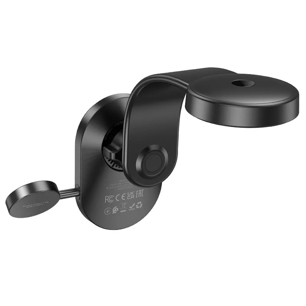 HOCO car holder with wireless charging 2in1 for center console compatible with Apple Watch 15W HW28 black gray - Image 6