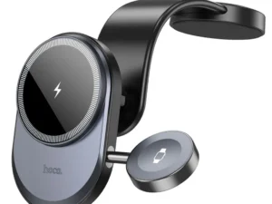 HOCO car holder with wireless charging 2in1 for center console compatible with Apple Watch 15W HW28 black gray