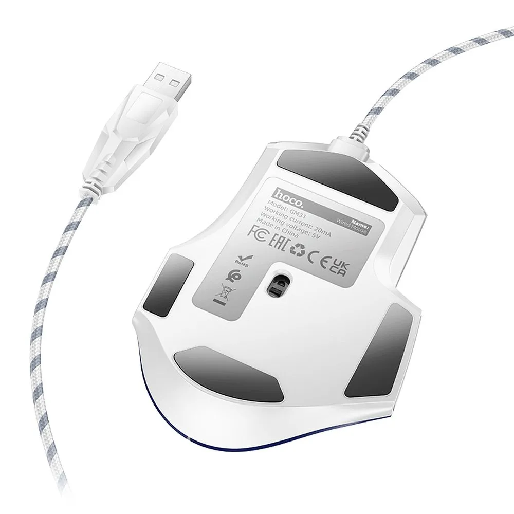 HOCO gaming wire USB A computer mouse 3600DPI white blue - Image 12