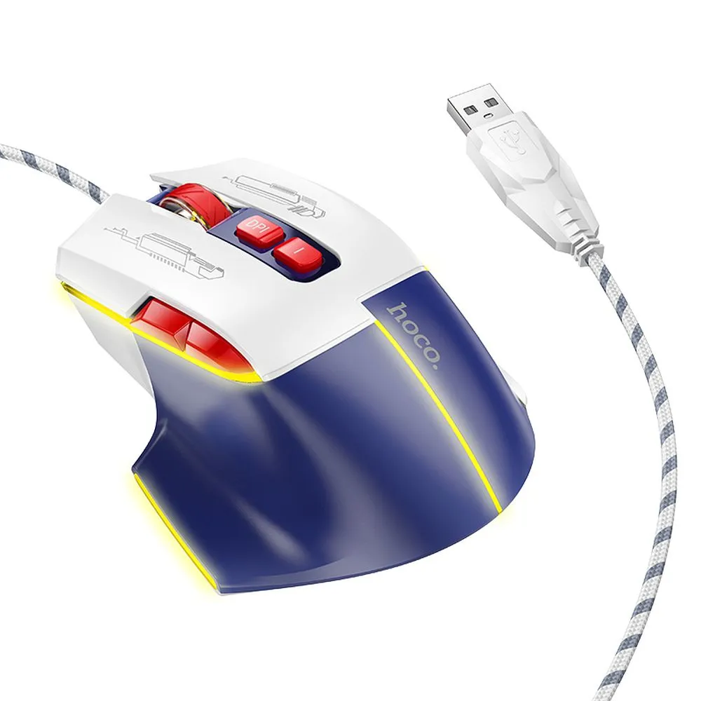 HOCO gaming wire USB A computer mouse 3600DPI white blue - Image 8