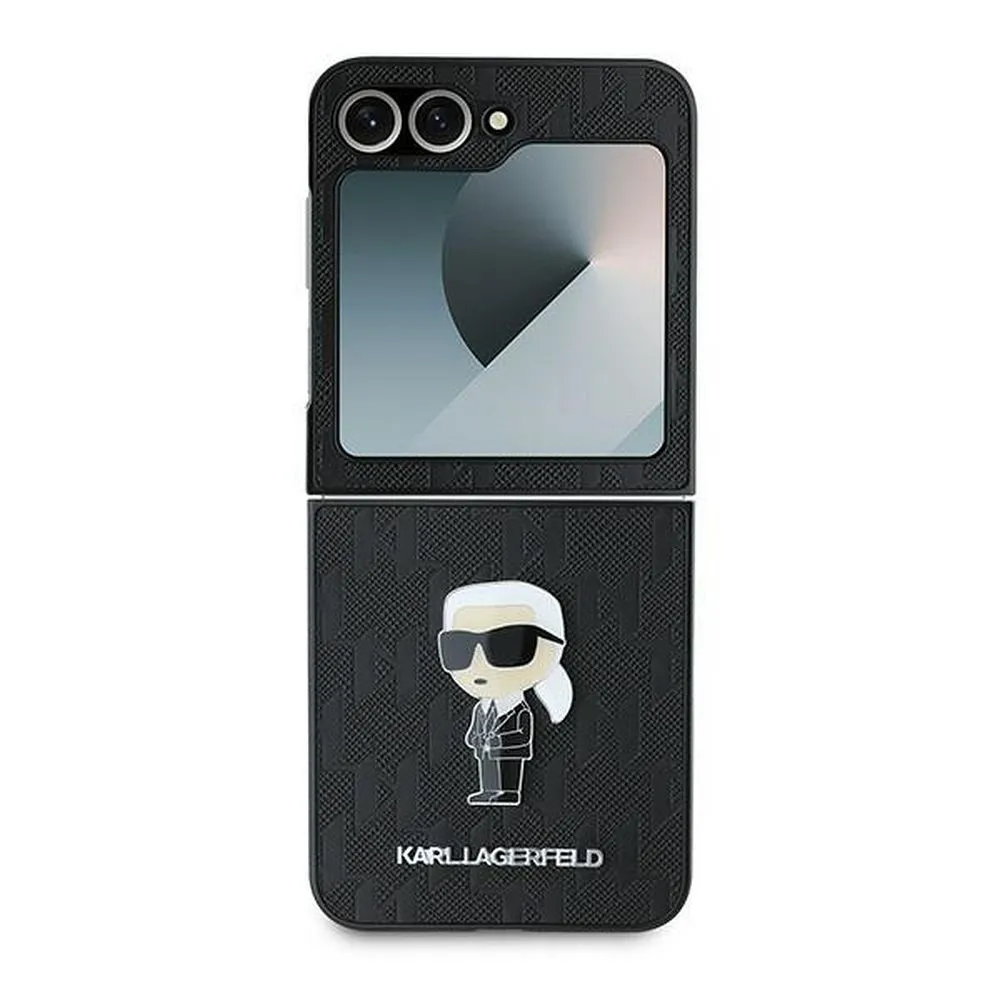 KARL LAGERFELD case for SAMSUNG Z Flip 6 KLHCZF6SAPKINPK (HC Saffiano Monogram Ikonik Pin) black - Image 2