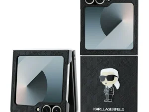 KARL LAGERFELD case for SAMSUNG Z Flip 6 KLHCZF6SAPKINPK (HC Saffiano Monogram Ikonik Pin) black