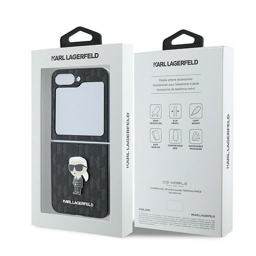 KARL LAGERFELD case for SAMSUNG Z Flip 6 KLHCZF6SAPKINPK (HC Saffiano Monogram Ikonik Pin) black - Image 8