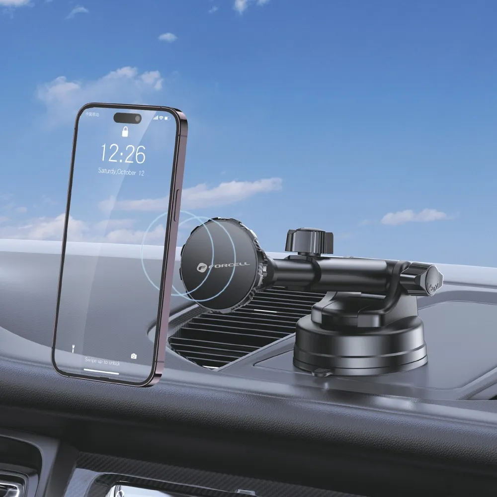 FORCELL F-Grip Excellence autós telefon tartó szélvédőre/középső konzolra/szellőzőnyílásra, mágneses, fekete - Image 6
