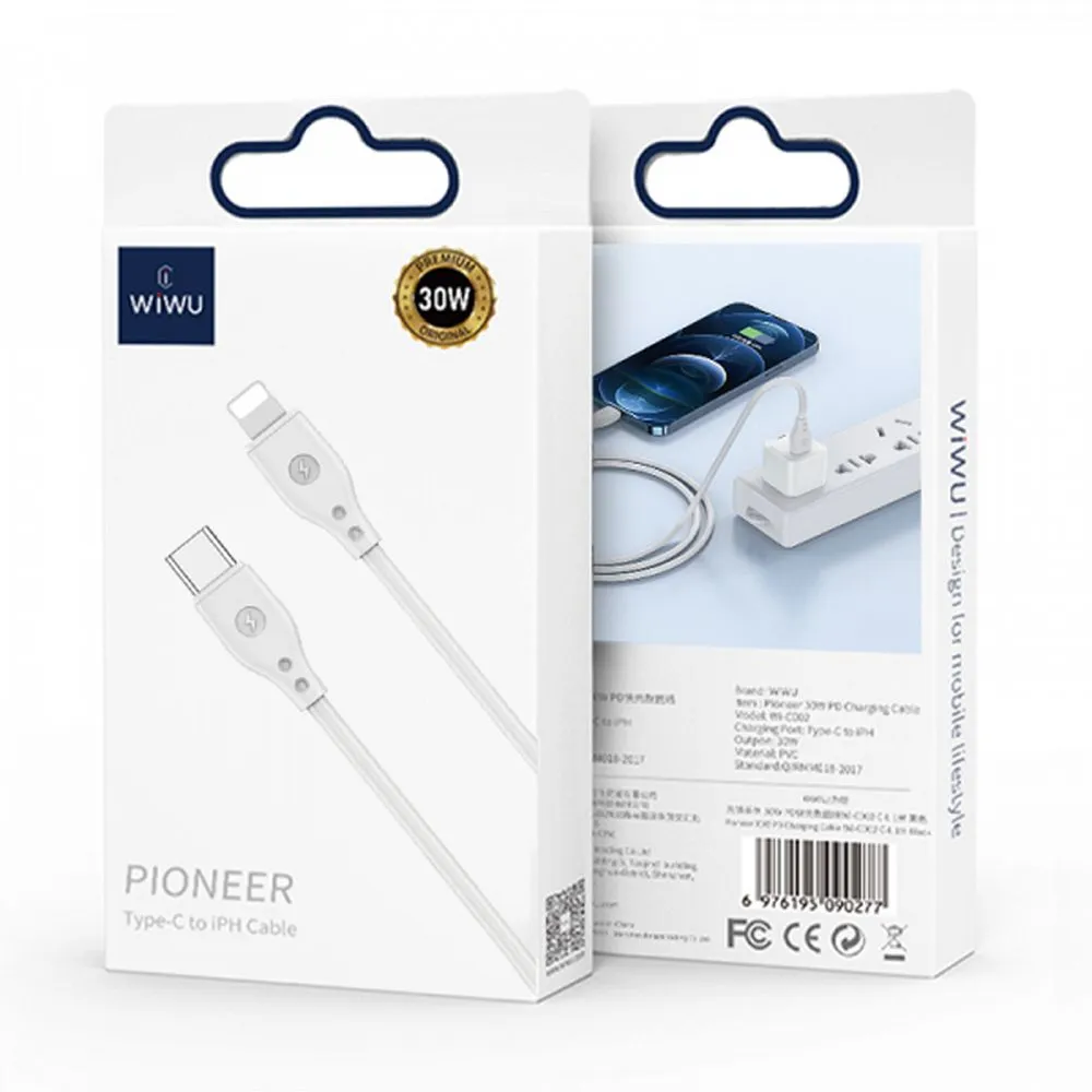 WiWU - Pioneer Series Data Cable Wi-C002 USB C to Lightning 30W - white - Image 6
