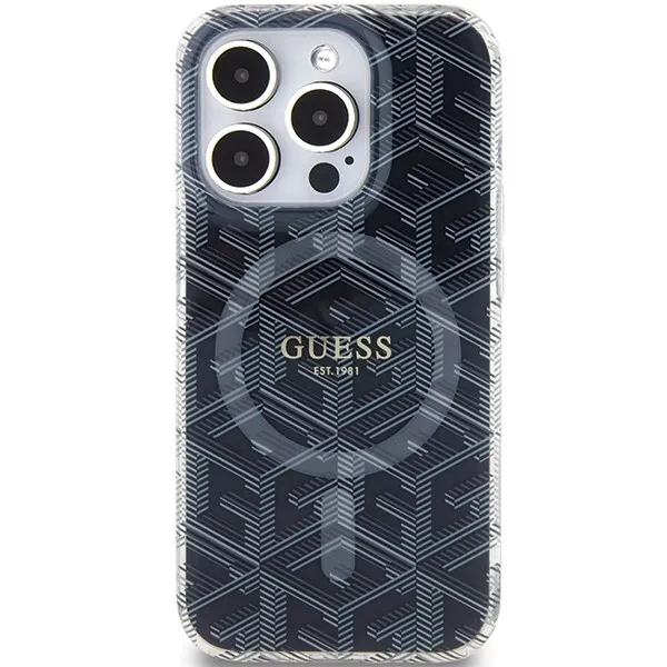 GUESS case for IPHONE 15 Pro compatible with MagSafe GUHMP15LHGCUSTGK (IML GCUBE) black - Image 3