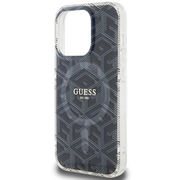 GUESS case for IPHONE 15 Pro compatible with MagSafe GUHMP15LHGCUSTGK (IML GCUBE) black - Image 6