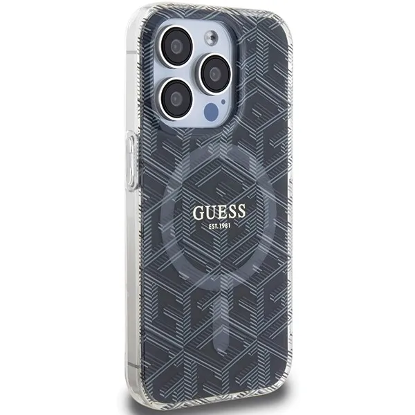 GUESS case for IPHONE 15 Pro compatible with MagSafe GUHMP15LHGCUSTGK (IML GCUBE) black - Image 4