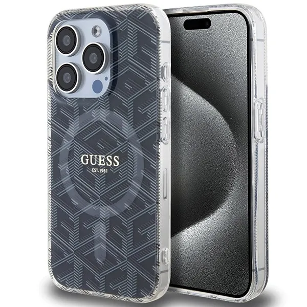 GUESS case for IPHONE 15 Pro compatible with MagSafe GUHMP15LHGCUSTGK (IML GCUBE) black