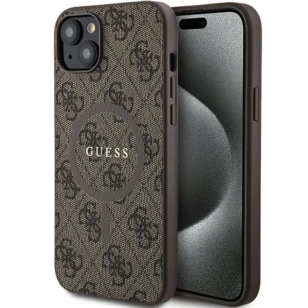 GUESS case for IPHONE 15 compatible with MagSafe GUHMP15SG4GFRW (4G Ring classic logo) brown