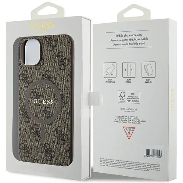 GUESS case for IPHONE 15 compatible with MagSafe GUHMP15SG4GFRW (4G Ring classic logo) brown - Image 8
