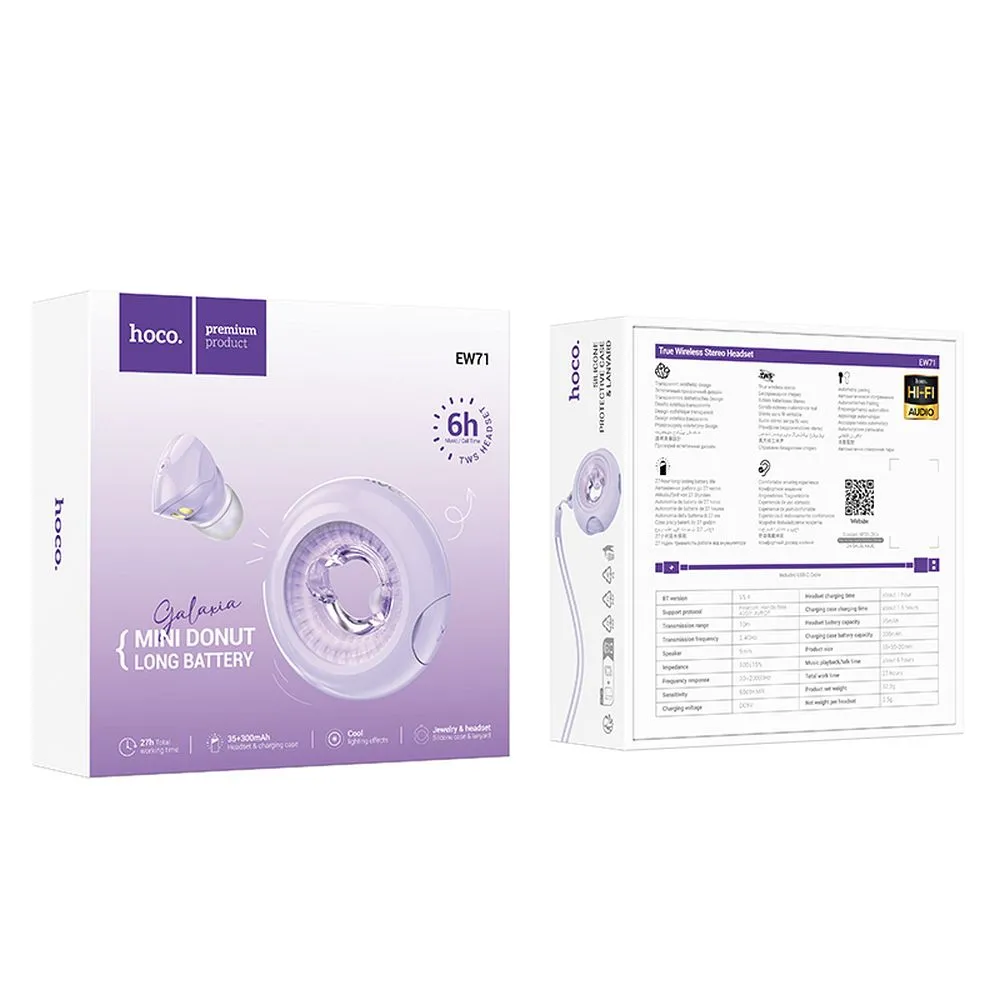 HOCO wireless earphones purpletooth TWS EW71 purple - Image 5