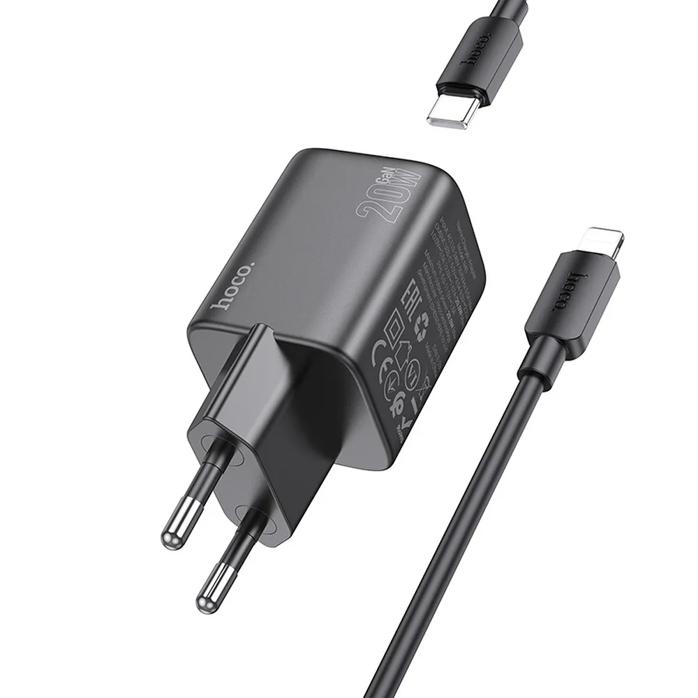 HOCO wall charger Type C + cable Type C to Lightning QC PD 20W N40 black - Image 2