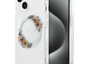 GUESS case for IPHONE 15 compatible with MagSafe GUHMP15SHFWFCT (Flowers Wreath) transparent