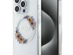 GUESS case for IPHONE 15 Pro compatible with MagSafe GUHMP15LHFWFCT (Flowers Wreath)  transparent