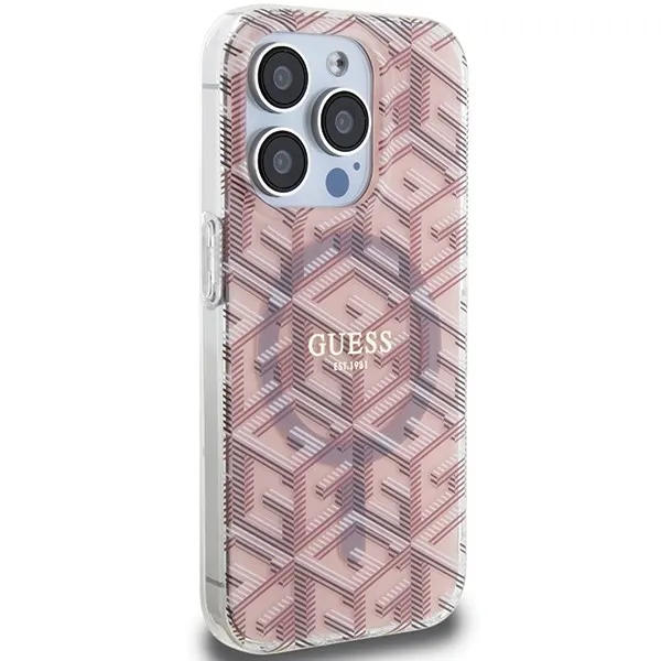 GUESS case for IPHONE 15 Pro compatible with MagSafe GUHMP15LHGCUSTGP (IML GCUBE) pink - Image 4