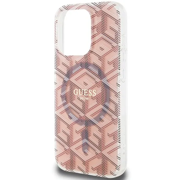 GUESS case for IPHONE 15 Pro compatible with MagSafe GUHMP15LHGCUSTGP (IML GCUBE) pink - Image 6