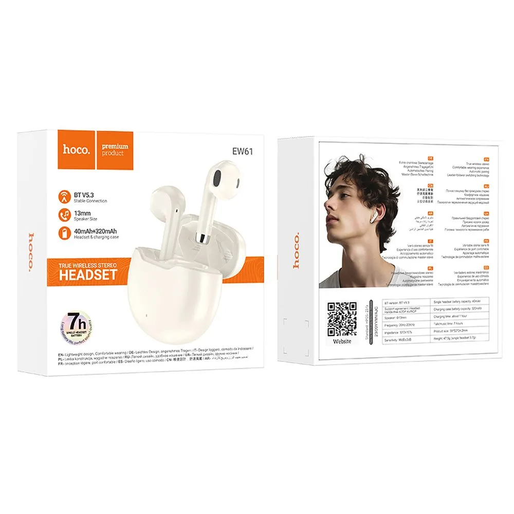 HOCO wireless earphones bluetooth TWS EW61 milky white - Image 3