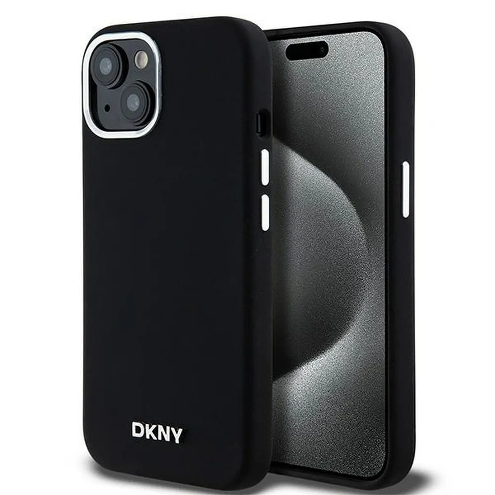 DKNY case for IPHONE 15 compatible with MagSafe DKHMP15SSMCHLK (DKNY HC MagSafe Silicone W/Horizontal Metal Logo) black