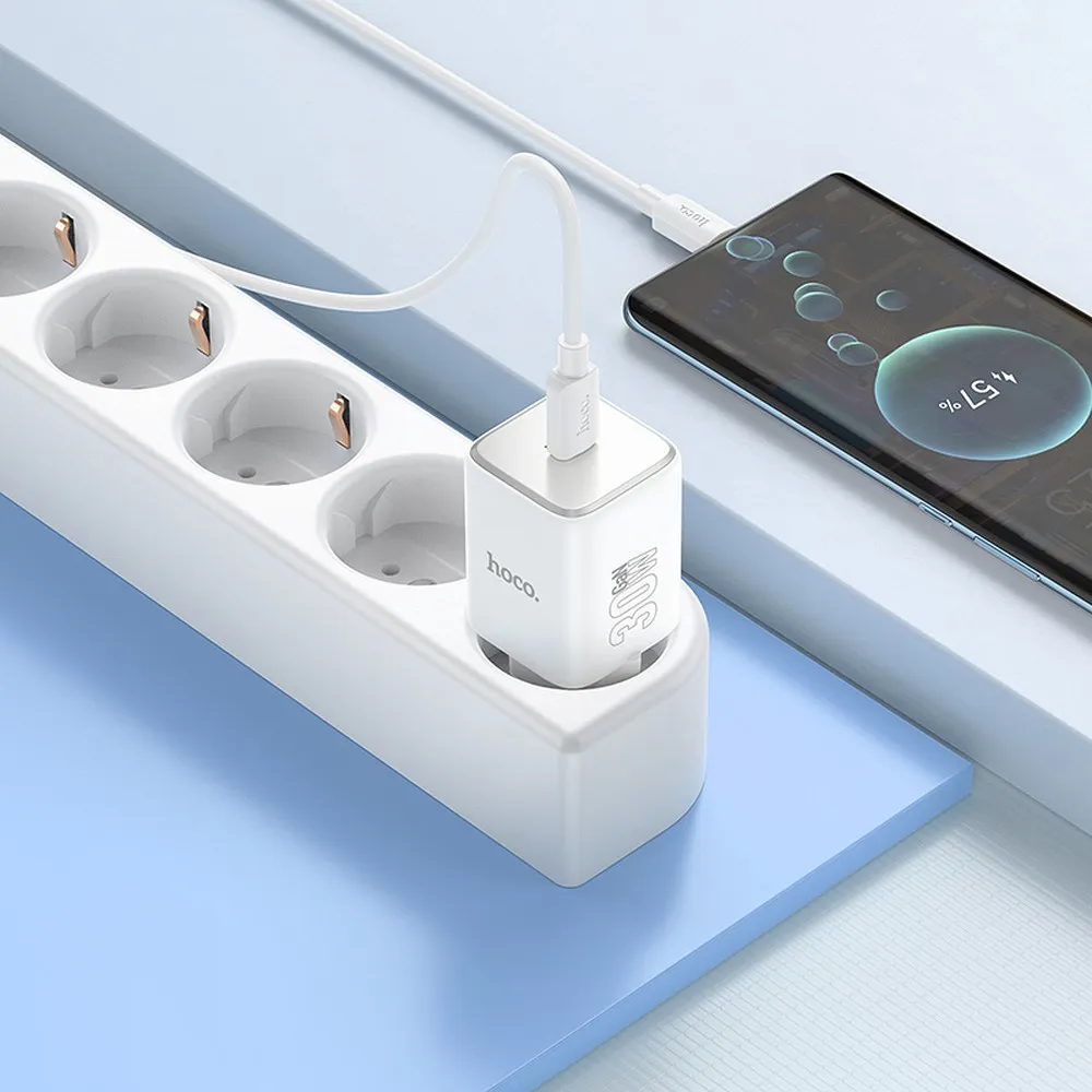 HOCO charger Type C + cable Type C to Type C PD QC 30W GaN N43 moonlight white - Image 2