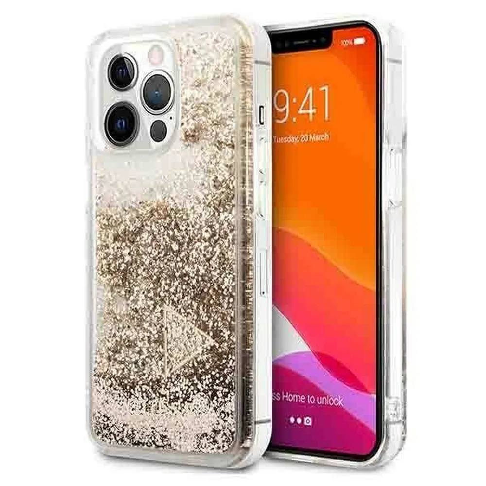 GUESS case for IPHONE 14 Pro Max GUOHCP14XGLHFLGO (Liquide Glitter Charms) gold