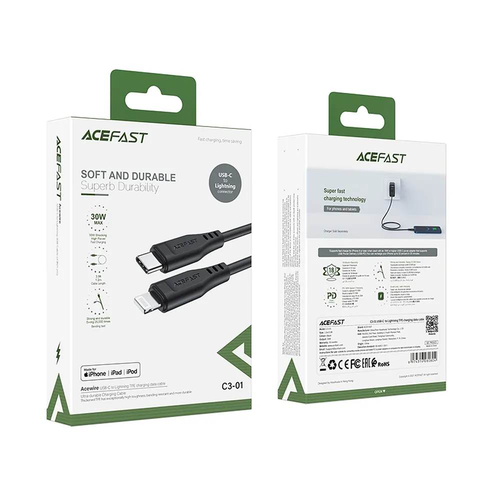 ACEFAST cable Type C to Lightning 8-pin MFi 3A PD30W C3-01 1,2m black - Image 11