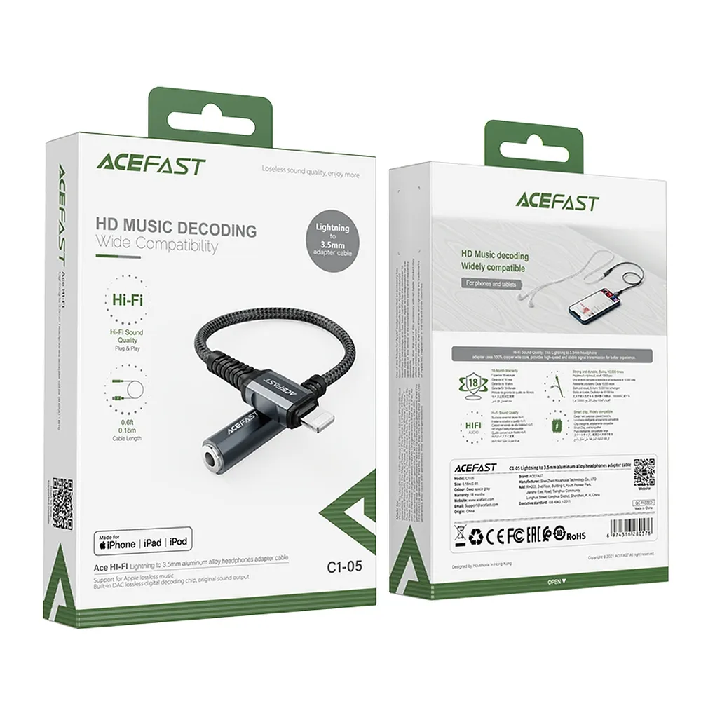 ACEFAST cable audio to Lightning 8-pin - Jack 3,5mm (female) MFi aluminum alloy C1-05 18 cm deep space gray - Image 12