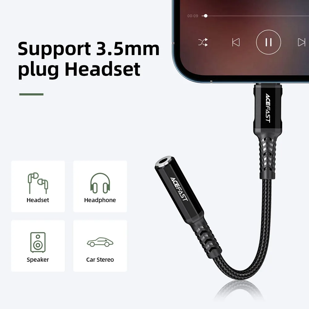 ACEFAST cable audio to Lightning 8-pin - Jack 3,5mm (female) MFi aluminum alloy C1-05 18 cm deep space gray - Image 5