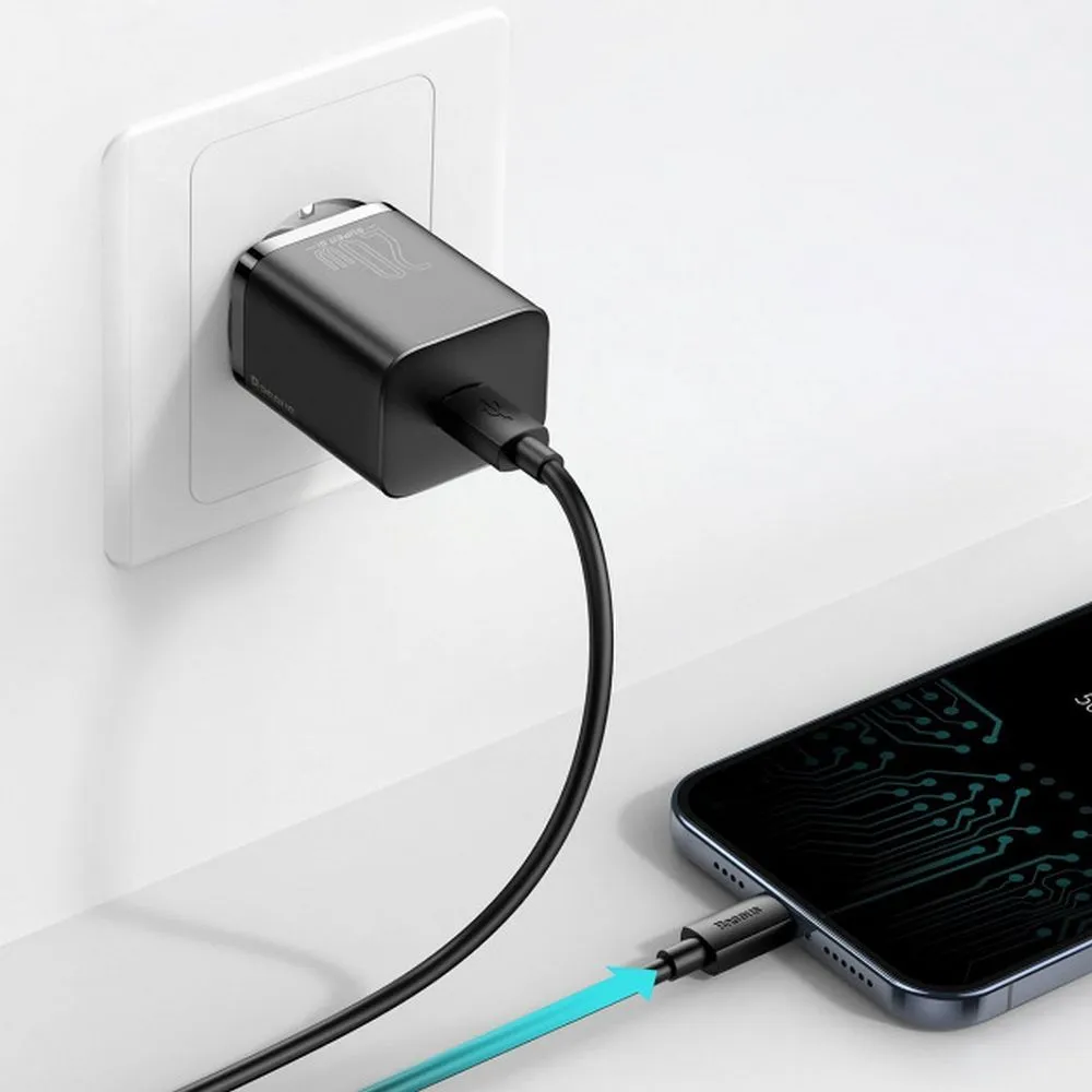 BASEUS charger Type C + cable Type C to Lightning PD QC3.0 3A 20W TZCCSUP-B01/CCCJGCE-D black - Image 7