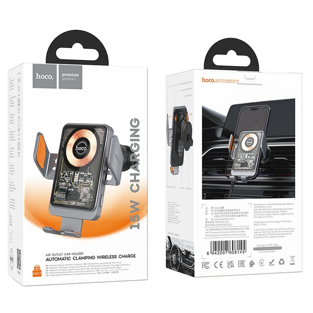HOCO car holder with wireless charging for air vent 15W HW7 gray - Image 9
