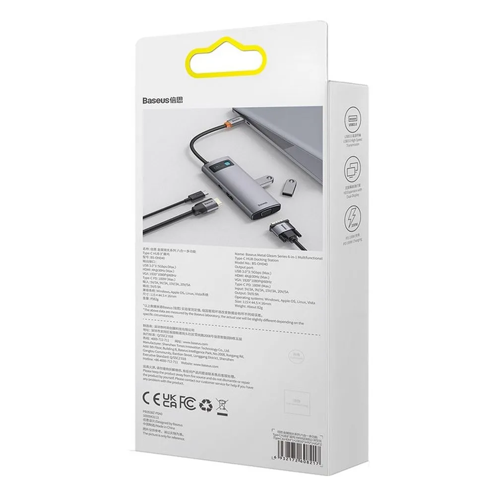 BASEUS adapter HUB 6in1 Type C WKWG030013/BS-OH040 0,15 m gray - Image 15