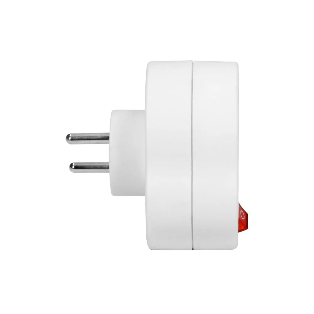 Power splitter with 2 round sockets and a central switch, white (OR-AE-13187) - Image 4