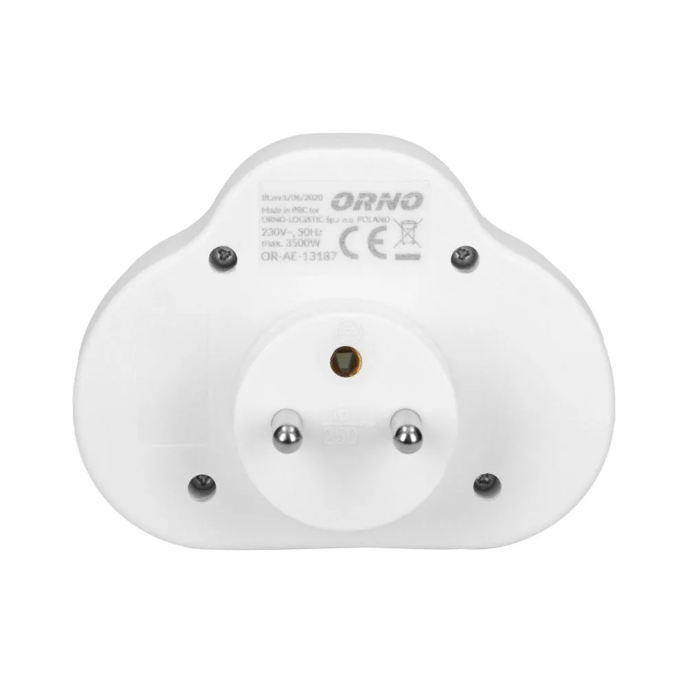 Power splitter with 2 round sockets and a central switch, white (OR-AE-13187) - Image 5