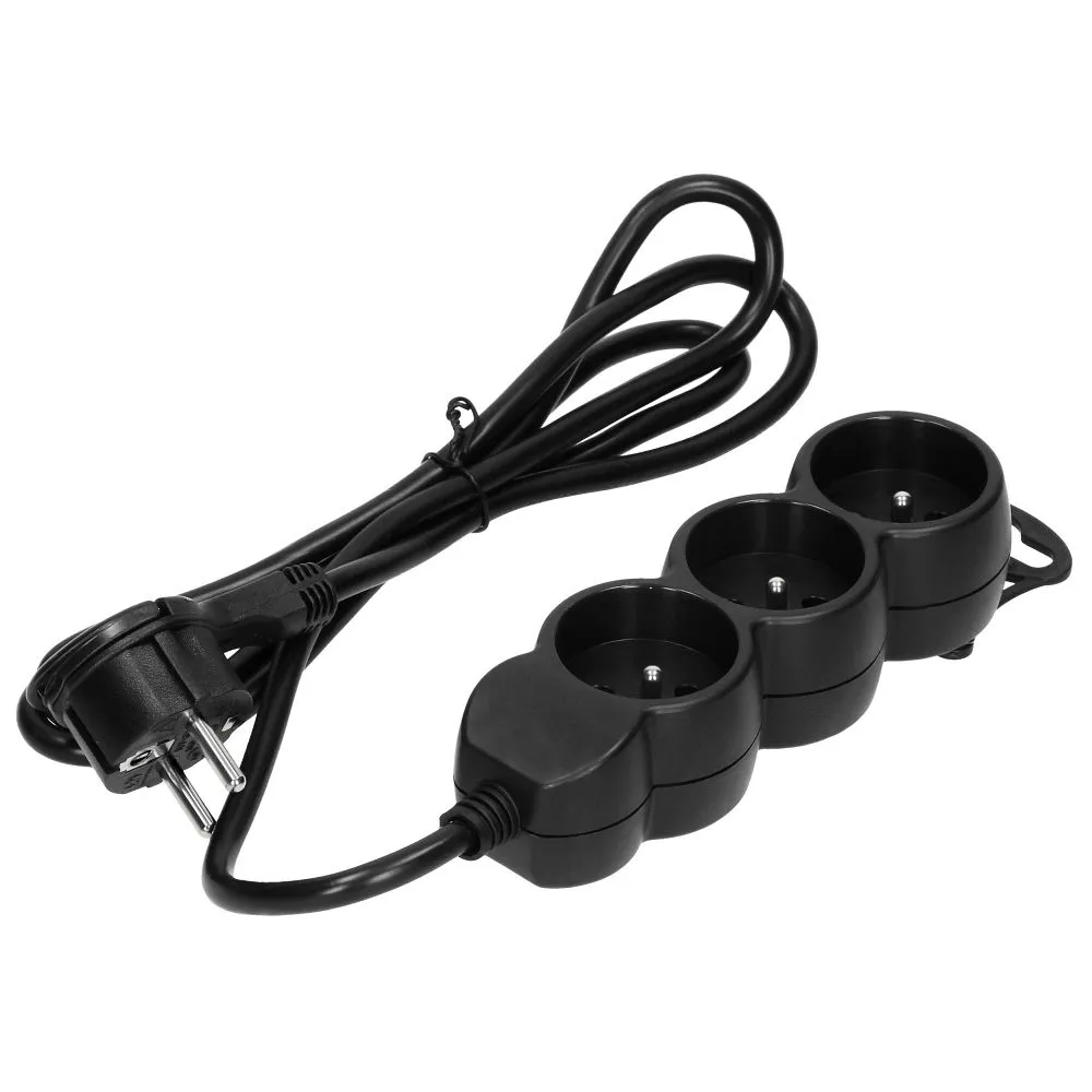 Extension cord 3x2P+Z,1.5m, 3x1,5, black (ES-4/W/1,5)