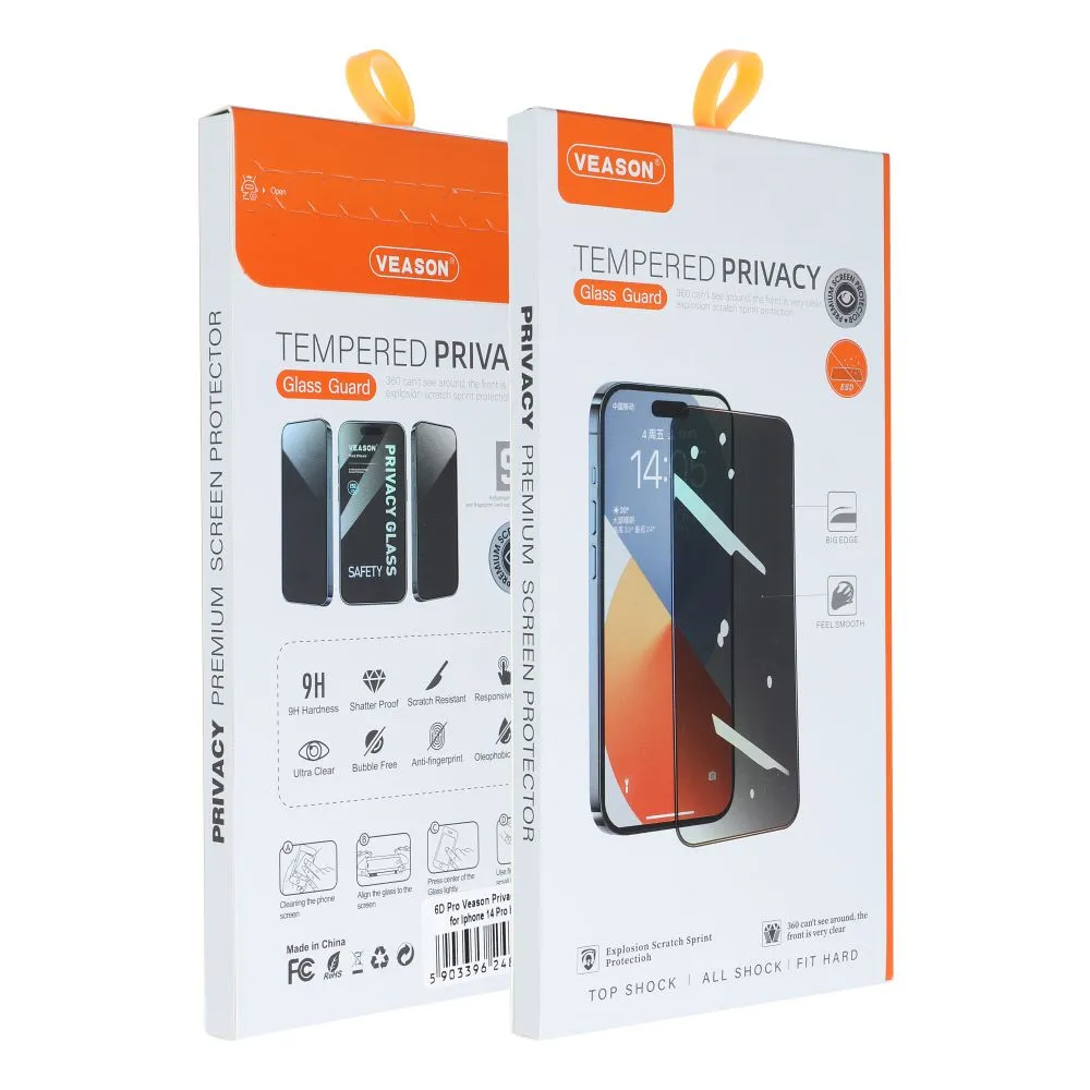 6D Pro Veason Privacy Glass - for Iphone 13 Pro / 14 black