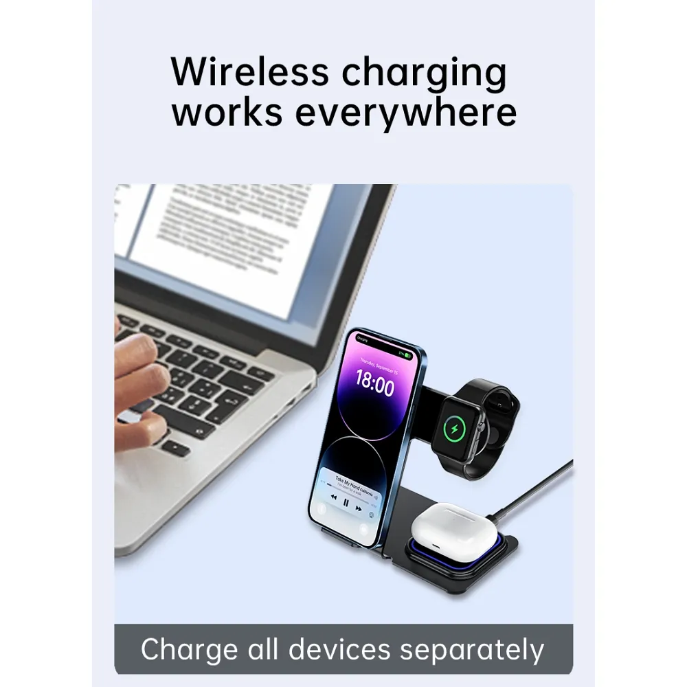 VEGER wireless charger 3in1 Qi 20W Y9 grey - Image 9