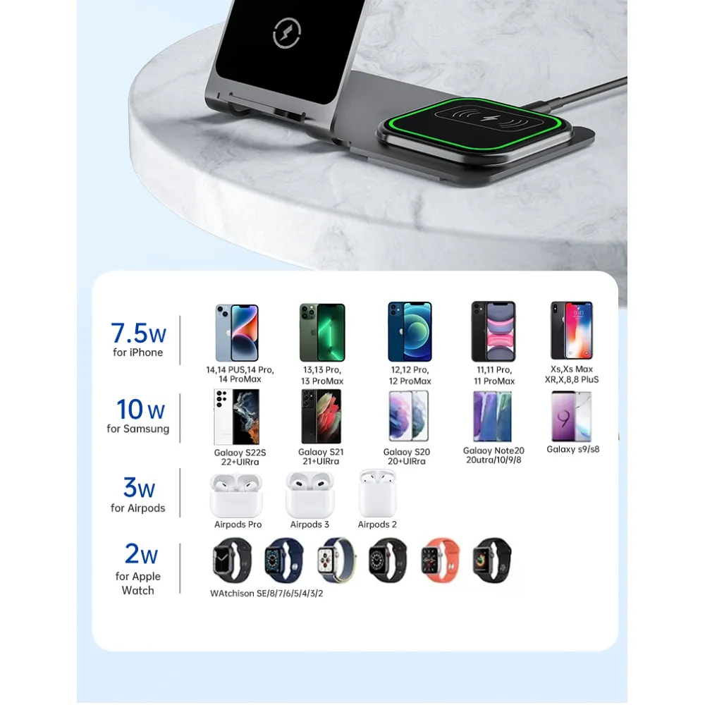 VEGER wireless charger 3in1 Qi 20W Y9 grey - Image 16