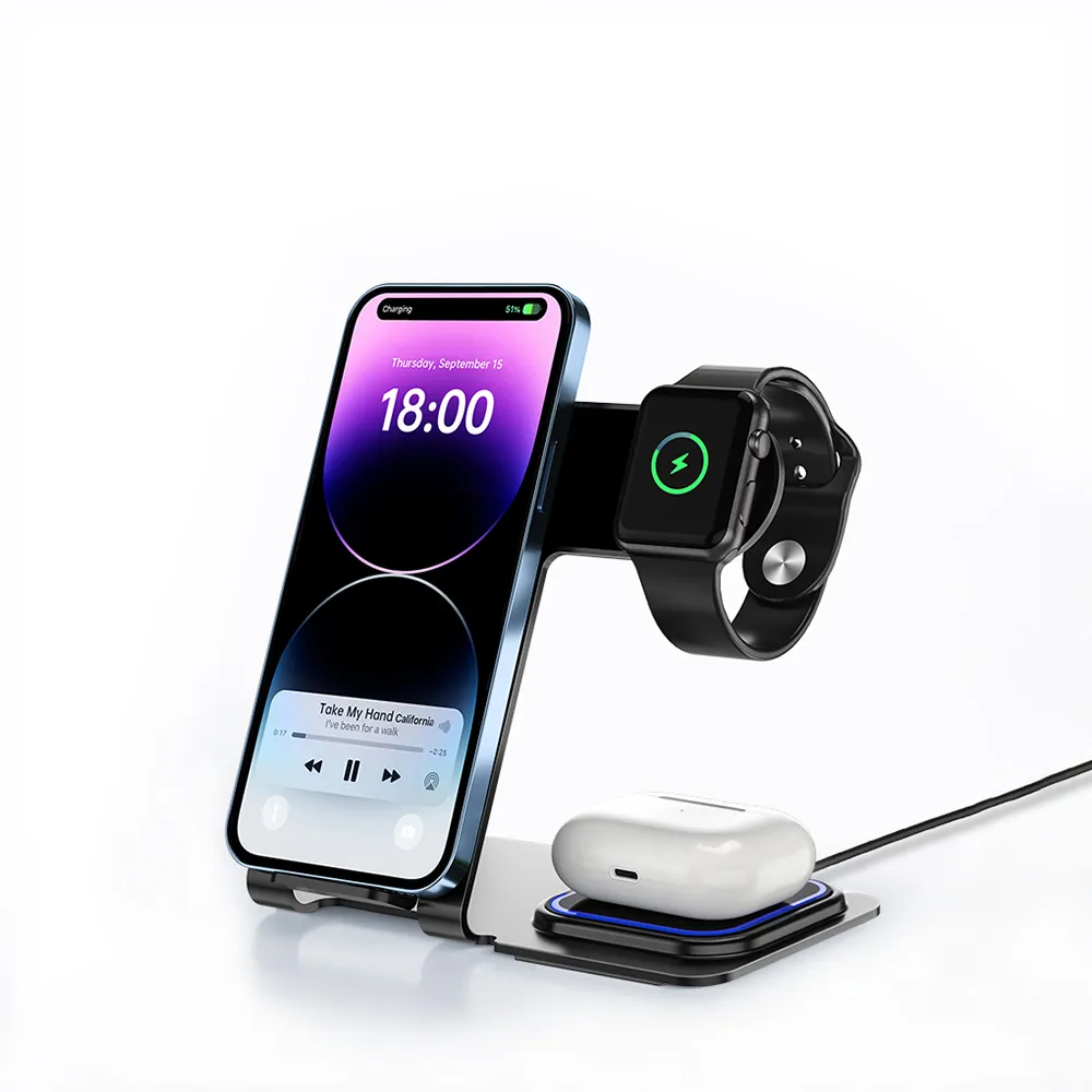 VEGER wireless charger 3in1 Qi 20W Y9 grey - Image 2