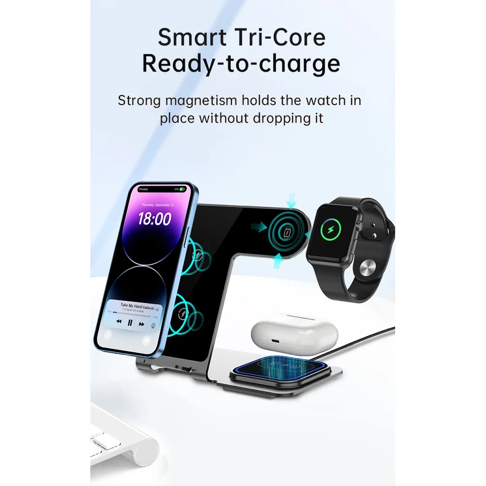 VEGER wireless charger 3in1 Qi 20W Y9 grey - Image 4