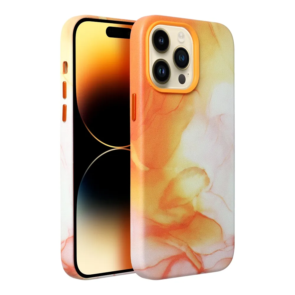 LEATHER MAG COVER case for IPHONE 13 Pro orange splash - Image 3